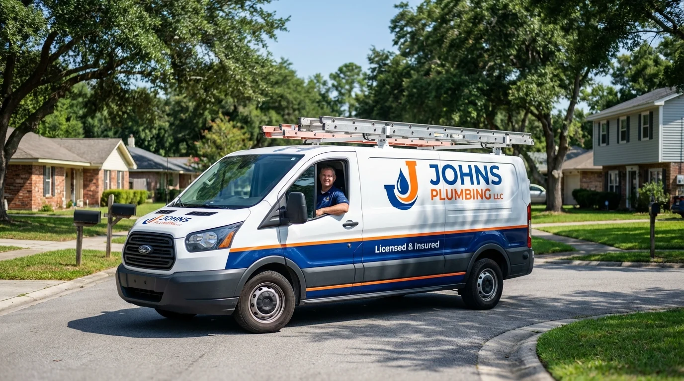 Johns Plumbing LLC service van in Lake City, MN