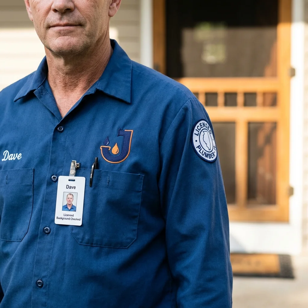 Licensed plumber showing ID badge in Lake City, MN