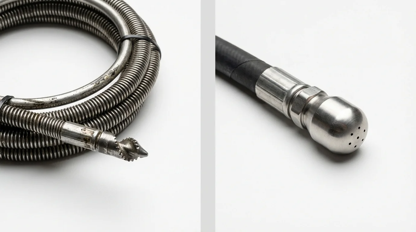 Drain snake cable and hydro jetting nozzle used for drain cleaning in Lake City, MN