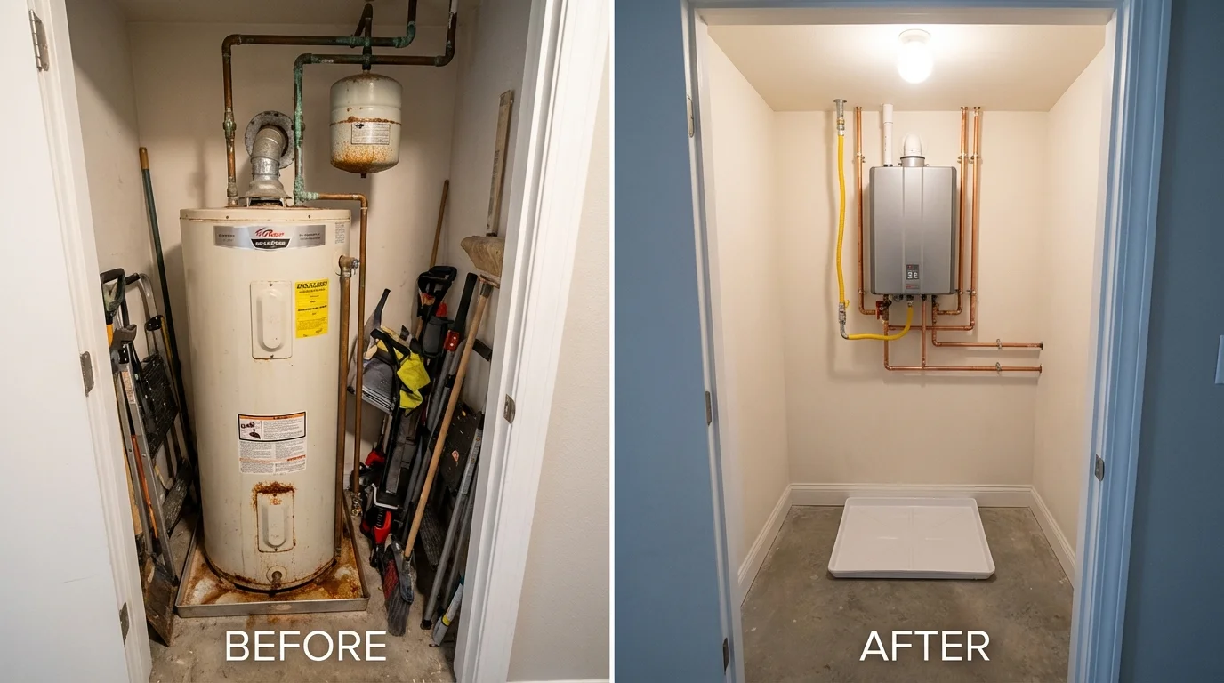 Tank water heater versus wall-mounted tankless unit comparison for Lake City, MN homeowners