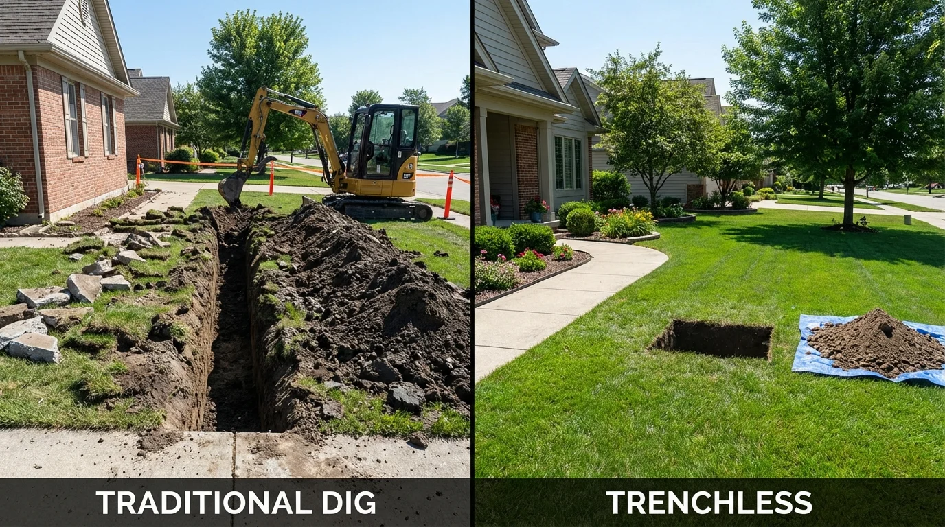 Trenchless sewer repair with minimal yard damage versus traditional excavation in Lake City, MN
